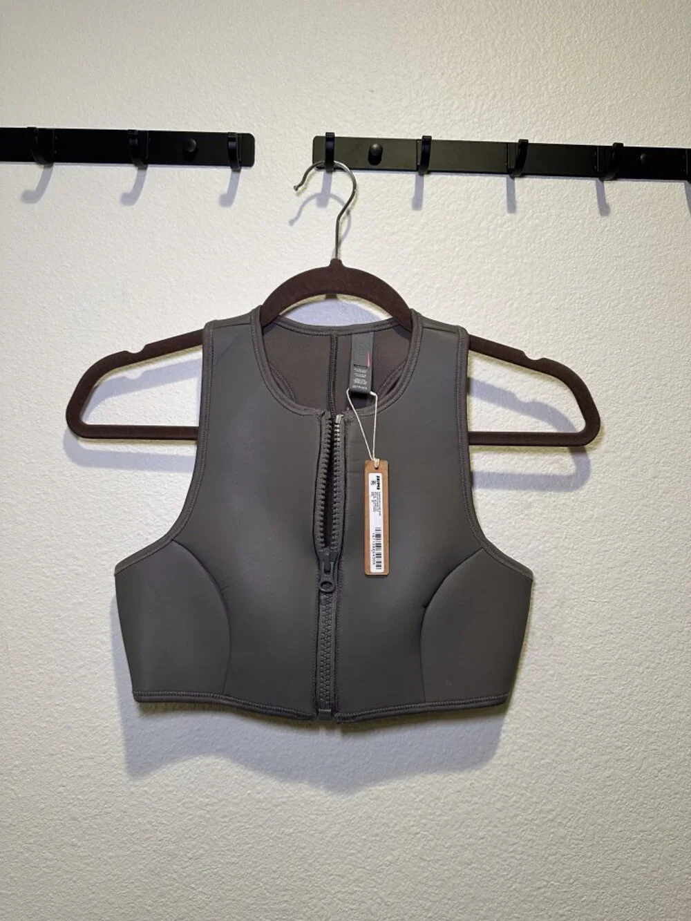 Skims Gray Chalk Rubberized Scuba Swim High Neck Bikini Top Bra Top XS